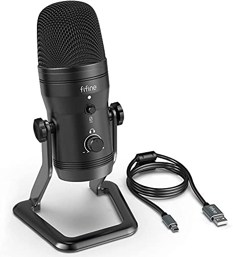 FIFINE Micrófono USB para Grabación, Streaming, Gaming, Podcasting en PC y Mac, Micro de Condensador para Ordenador, Soporte Ajustable, Plug&Play