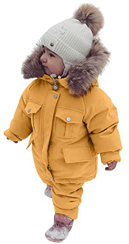 Walaka Bébé Doudoune + Pantalon 2PC Set Hiver Combinaison de Neige pour Garçons Filles, Tenues Capuche Doudoune Veste Ski Vêtements Chauds pour Enfants 12M-4 Ans (Jaune, 2-3 Ans)