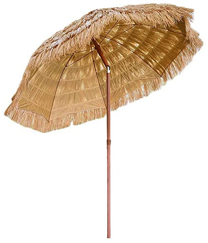 XPGEREP Parasol de Plage Naturel Inclinable Parasol Paille, Portable Parasol de Plage Hawaïen pour Plage Piscine Patio Extérieur/Diameter 2.4m / Height 2.2m