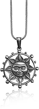 BySilverStone Jewelry – Sonnengesicht-Halskette Aus Sterlingsilber, Einzigartiger Sonnen-Charm-Anhänger, Sonnen-Anhänger-Halskette, Große Sonnenschein-Halskette, Himmlischer Silberschmuck