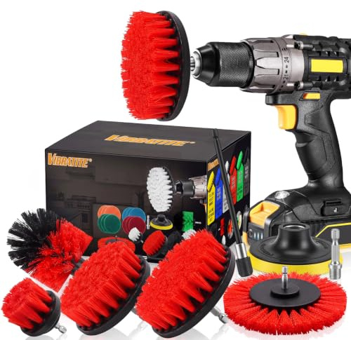 VIBRATITE 20 Stück Bürstenaufsatz Akkuschrauber Reinigungsbürste Set Rot | Polypropylen-Borsten, Scheuerschwämme, Geeignet für Akkuschrauber & Bohrmaschinen, Auto, Felgen, Bad, Küche, Polster