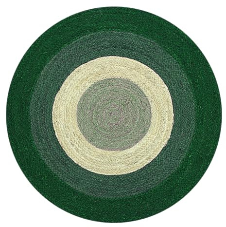 CASAVANI - Kelim Teppich, rund, 152 cm, Grün und Beige, geflochtener Jute-Teppich, für drinnen und draußen, Flachgewebe, für Schlafzimmer, Nachttisch, rund, für Küche, Yoga