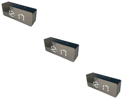 PRETYZOOM 3stücke Square Digital Mirror Clock Mit -anzeige Temperaturmessung Und Schlummerfunktion Modernes Design Für Schlafzimmer Und Wohnzimmer Schwarz Ohne Batterien