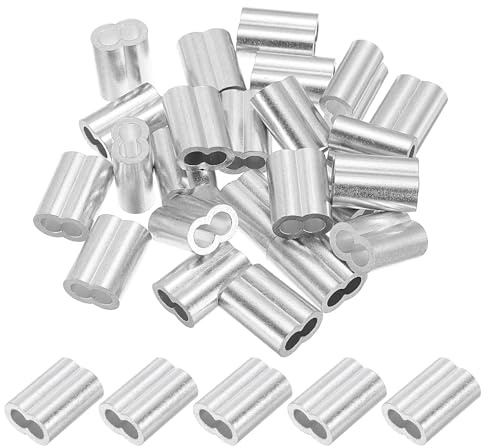 PATIKIL 3/16 / 5 Mm Morsetti a Compressione Alluminio, 30 Pezzi Morsetti a Compressione Cavi e Funi Sistemi di Ancoraggio, Tonalità Argento