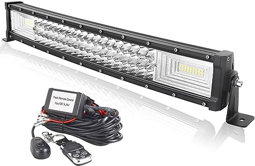 AUXTINGS Fuoristrada Barra LED Curvo da 56 cm,120W barra luminosa a LED da lavoro con 12V strobo cablaggio,3 filas faretto e inondazione Led luci 6000K per 4x4 trattore camion quad veicoli barche