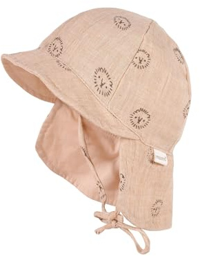 maximo GOTS Baby-Schildmütze, Band Musselinstoff, Nackenschutz, Futter, UV