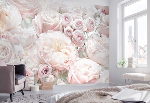 Komar Vlies Fototapete - Spring Roses - Größe 336 x 240 cm - Tapete, Schlafzimmer, Blumen, Floral, Rosen, Rosentapete, Romantik