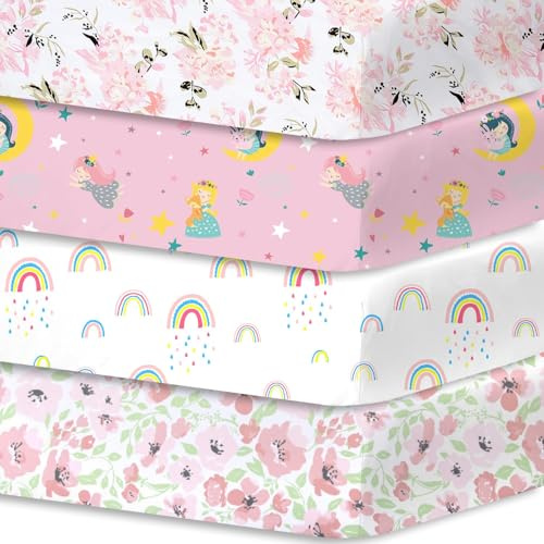 Little Grape Land de Draps pour Lit Bébé 4 Pièces 60x120 cm 100% Microfibre Respirante Certifié Oeko-TEX Protège Matelas Amovible et Lavable Motifs Mignons pour Berceau et Matelas Bébé(Daliah)