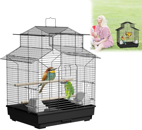 ORHEYA Vogelkäfig Vogelvoliere für Wellensittiche, Papageien und Sittiche – Wellensittichkäfig inkl. Holzstangen und Futternäpfe, Vogelhaus Typ B