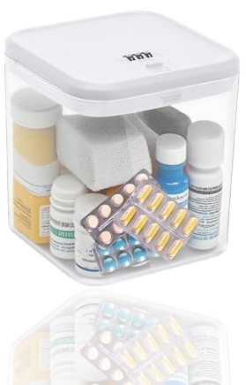 Abschließbare Box,Medikamenten Aufbewahrung,Transparent Medizinbox/Aufbewahrungsbox Mit Schloss,Phone Lock Box,Zeitschloss Box Für Küche/Home/School/Kühlschrank/Büro/Reisen(Weiß/14.1*14.1*16CM)