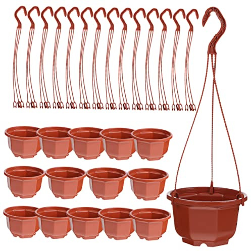 Toddmomy Maceta Colgante para Plantas 15 Piezas De Plástico con Ganchos para Interior y Exterior, Jardinera Colgante Redonda Color Café, Decoración De Jardín y Duradera