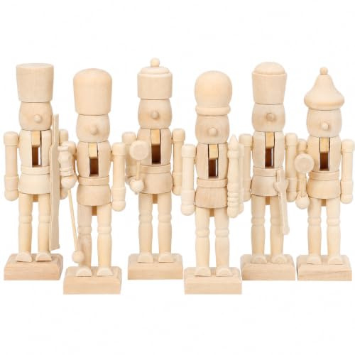 Cabilock 6 Nussknackerfiguren aus Holz zum Bemalen, 12 cm für Adventsdeko | Nur Holzfiguren enthalten Farben Pinsel und weiteres Bastelzubehör sind nicht enthalten