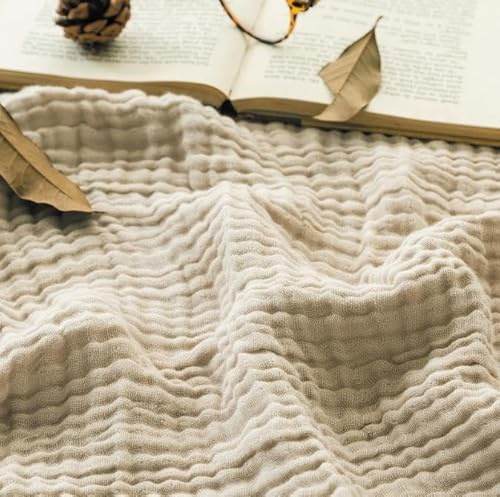 Yunlaishaocer Couverture en Coton 150 x 200 cm,Couverture en Mousseline de 100% Coton,6 Couches Plaid Canapé Universelle Légère et Confortable en Coton pour Toutes Les Saisons (Beige Clair)