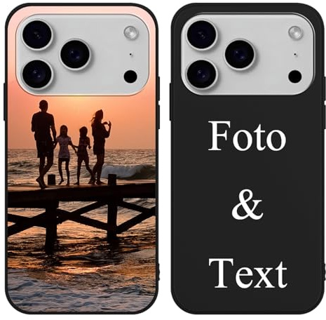 Yoedge Personalisierte Handyhülle für iPhone 17 Pro Hülle Personalisiert 6,9, Schwarz Hülle mit Eigenem Foto Bedrucken Bild Text Individuelle Schutzhülle Selbst Gestalten für iPhone 17 Pro