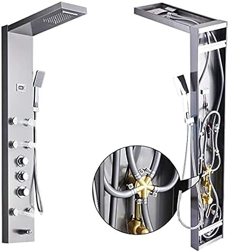 Aioneer Robinet De Douche Thermostatique pour Salle De Bain, Système De Massage en Acier Inoxydable, Colonne De Douche À Effet Pluie, Mitigeur 5 Modes, Nickel Brossé, Nickel Bros-Brushed Nickel