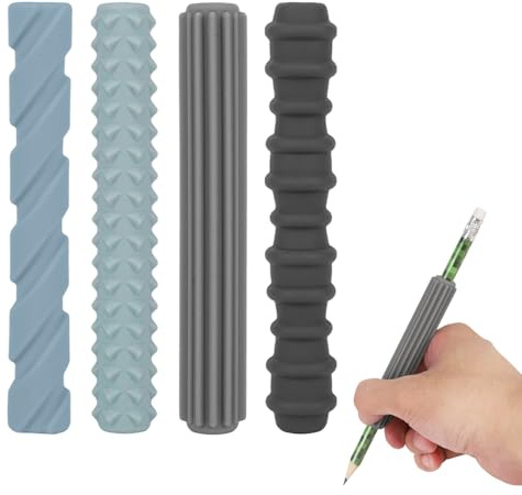 4 Impugnature per Matite in Silicone Testurizzato, Strumenti di Scrittura Sensoriali Penna Fidget per Bambini e Adulti Disegno e Colorazione Premi in Classe (Colori Grigi)