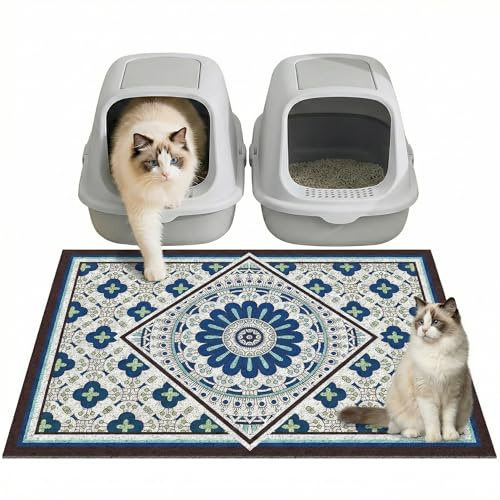 Tappetino grande per lettiera per gatti 75 x 60 cm, tappetino antiscivolo e resistente per lettiera per gatti, impermeabile e facile da pulire
