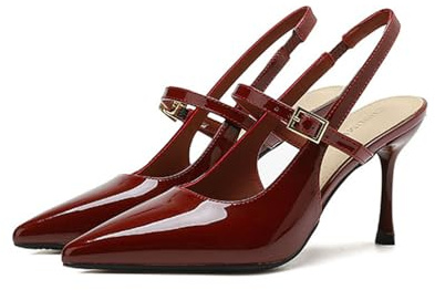 WQHPLMD Womens Pointed Toe Ankle Strap Pumps Stilettos Slingback Sandals Office Wedding Dress Shoes 8cm