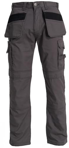 BLUE CIRCLE Mens Cargo Combat Work Trousers Heavy Duty Safety Pant Multipockets Knee Pad Pockets Durable Workwear Pants BC666_Pants Grey 32W / 31L