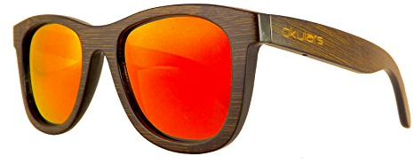 Okulars® Dark Bamboo - Sonnenbrille aus Holz für Damen & Herren, Handgefertigt - eine Größe - Polarisierte und Verspiegelte Gläser - UV400 Schutz - Cat.3 (Rot)