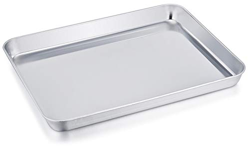 TEAMFAR Backblech, Edelstahl Rechteckiges Backform Kuchenblech, Kleines Mini-Ofenschale zum Backen im Ofen, 26,5x20,5x2,5cm, Gesund & Langlebig, Hochglanzpoliert & Spülmaschinengeeignet