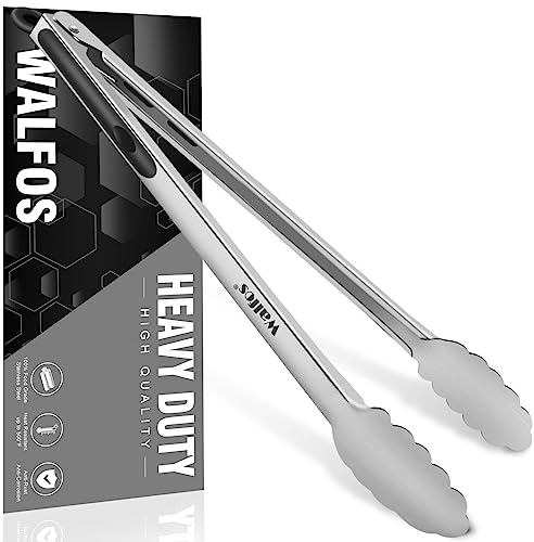 Walfos 17 Inch Extra Long Grill Tongs, Ultimate Stainless Steel BBQ Tongs for Grilling, Cooking, BBQ/Barbecue, Buffet and Turning Food