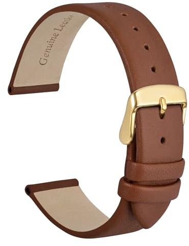 WOCCI 16mm Bracelet de Montre élégant pour Femme avec Boucle en Or (Marron Terre Cuite)
