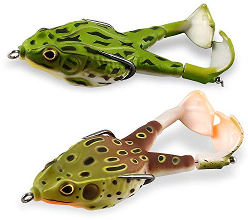 Esportic 2 Stück Doppelpropeller Frösche,Ray Frosch lockt,Angelköder Gemischte Tackle,9CM Double Haken 360°Soft Bait Silikon-Angelköder,3D Double Propeller Frogs Weiche Köder für Barsch Forelle Hecht