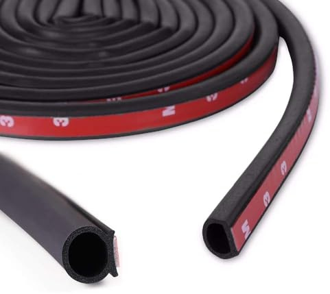 GoldWheel D-Shape Heavy Duty Weather Stripping 3/8×1/4 Rubber Seal Weatherstrip Hollow with Bulb Door Gasket Strip(Self-Adhesive) for Automotive Truck RV Door Window Soundproof, 16FT