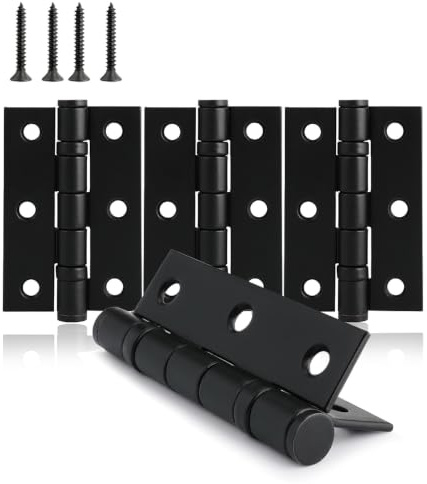 XFORT 3 Inch (75mm) Ball Bearing Door Hinges in Matt Black, Internal Door Hinges for Wooden Doors - 4 Pack