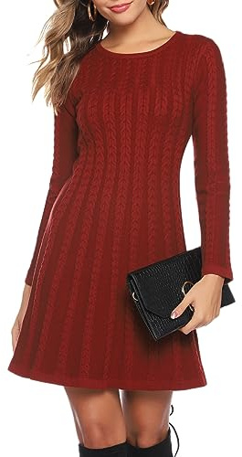 Gyabnw Vestido Suéter Mujer Manga Larga con Botones Línea A Térmico Cómoda | Cuello redondo, tejido de punto, corte en A, diseño térmico, diseño cómodo, detalle de botones, para otoño e invierno