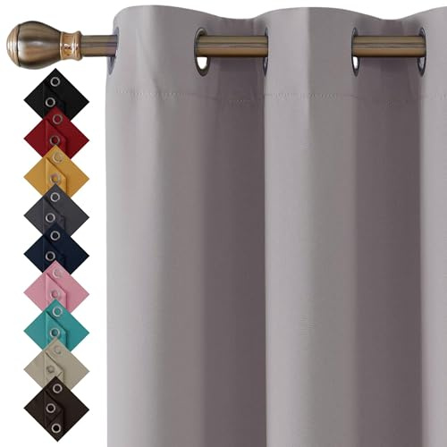 Blackout Curtains for Bedroom 2 Panels (Silver Grey, 46 x 54 Drop Inch) | Thermal Insulated Energy Saving Black Out Ring Top Eyelet Curtains & Drapes for Living Room Windows