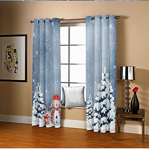 AMDXD Tende Oscuranti, Tenda Moderne Poliestere Azzurro Bianco Rosso Pupazzo di Neve Alberi di Neve E Fiocco di Neve Tenda Per Finestra 264x183CM
