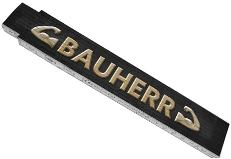Bauherr Meterstab aus Holz mit Bizeps Emoticon Zollstock für die Baustelle als Geschenk für den Hausbau um zu zeigen wer auf der Baustelle des Eigenheims der Chef ist