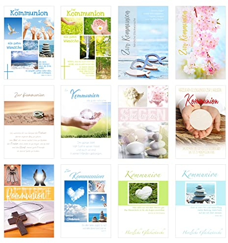 Edition Seidel Set 12 Premium Kommunionskarten mit Umschlag (Doppelkarten/Klappkarten mit Briefumschlag) Karte Postkarte Kommunion (SW02)