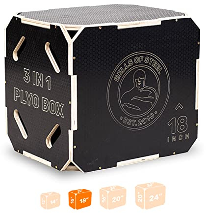 Plyo Box [Bells of Steel] Plyometric Box, 3-in-1, Anti-Slip, Wooden Step up Box for Workout, Jumps, Squats, Step-Ups, Knee-ups - 20in x 18in x 16in