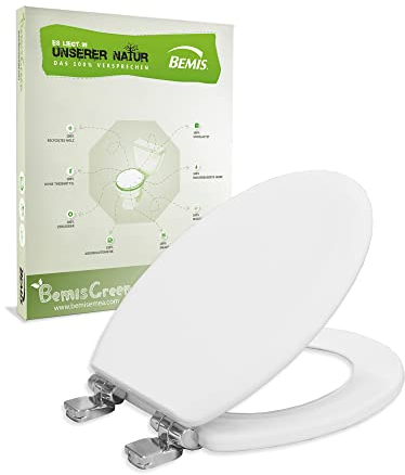 BEMIS Green Slow Close Take Off Ultra-Fix WC-Sitz mit Absenkautomatik wackelfrei, 100% Recyclingholz, universeller Toilettensitz mit verstellbaren Scharnieren, FSC Mix Credit Reg Nr NC COC 000029