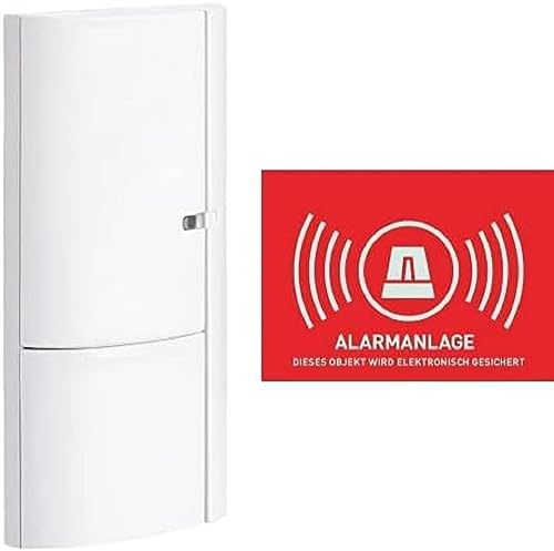 ABUS Öffnungsmelder Smartvest für Funk-Alarmanlage, verwendbar an Türen und Fenster, Testsieger, kabellose Montage, weiß, 38830 + Warnaufkleber AU1323 Alarm ohne Logo 74 x 52,5 mm reflektierend