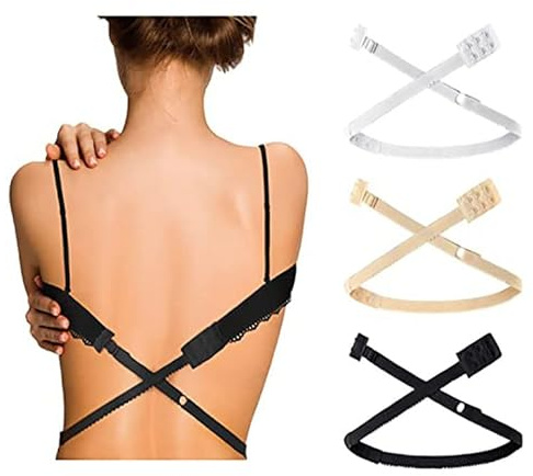 Dzxin Posteriore Aperto Accessori Reggiseno, 3 Pezzi Low Back Bra Strap Converter per Donna Abito Scollo a V Profondo Senza Schienale Donna,Nero,Bianco,Beige
