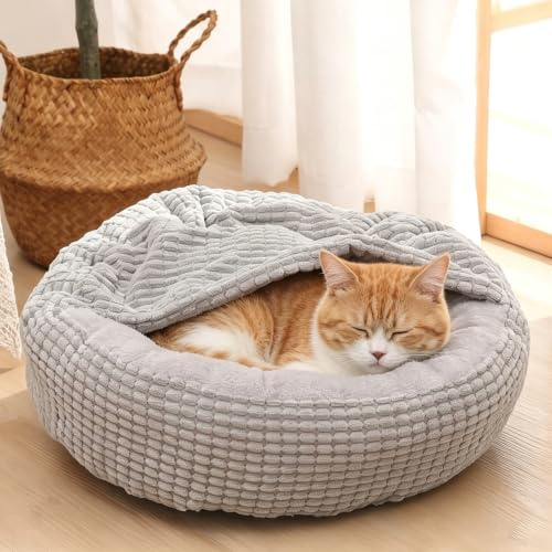 PETCUTE Hundebett kleine Hunde,Katzenbett, Hundebett Grosse Hunde,Rundes Plüsch Hundekissen,Waschbar Haustierbett für Katzen Hunde,Hundebetten mit rutschfeste Unterseite,Aufgesetzter Decke