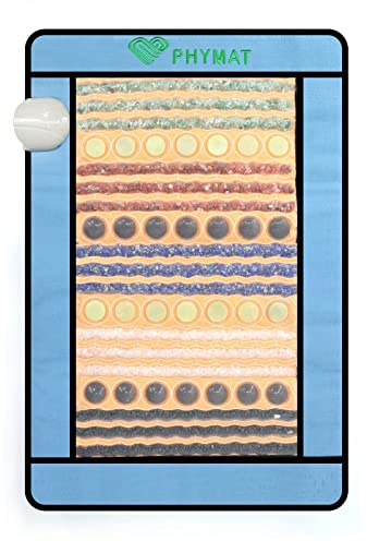 PHYMAT Infrarot Heizmatte 80x50cm – Ferninfrarot Wärmematte mit 5 Naturkristallen, Jade & Turmalin – Hot Stone Therapie & Negative Ionen zur Entspannung von Rücken & Gelenken – 30-70°C, Timer