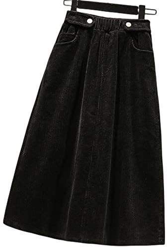 BUJNIE Falda midi de talla grande para mujer, falda de pana de una línea, falda larga para mujer, otoño e invierno, faldas de cintura alta
