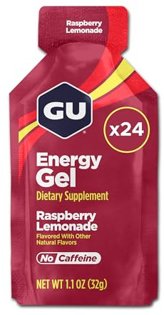 GU Original Energy Gels, Raspberry Lemonade 24 Pack - 100 Calorie Energy Gel with Carbohydrates, BCAAs and Electrolytes - Pre-Workout Fuel for Running, Cycling, Triathlon and Endurance Sports