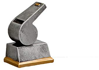 Schiedsrichter-Pokal aus Resin - Trophäe Pfeife in Silber, 10 cm Hoch | Inklusive Gravur mit Wunschtext, individuelles Schild 40x20 mm, hochwertige Schiedsrichterfigur für Siegerehrungen
