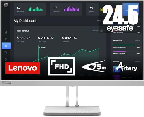 Lenovo L25e-40 - Monitor 24.5 FullHD con EyeSafe (IPS, 75Hz, 4ms, HDMI, VGA, Cable HDMI, FreeSync, Soporte para teléfono) Ajuste de inclinación - Gris