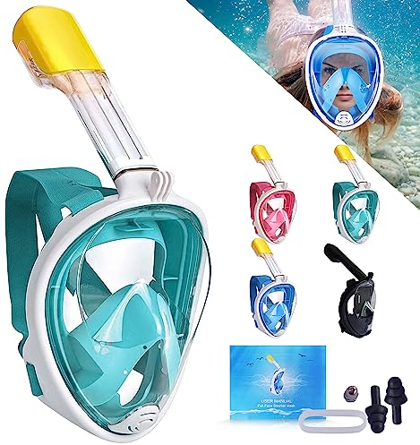 Máscara Snorkel, Gafas Buceo, Empresa Nacional, visión 180º, antivaho, Soporte Camara Deportiva Go Pro o Similar, Tubo respiración con Doble Canal de Aire. (L/XL, Verde)