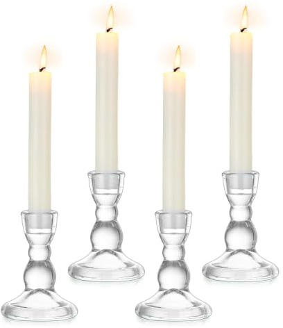 Inweder Glas Kerzenhalter Stabkerze: 4 Stück Klar Kerzenständer für Stabkerzen Set für Hochzeit Tischdeko Modern Stabkerzenhalter für Weihnachten Advent Party Wohnzimmer | Dickeres Glas, Set mit 4 kleinen dekorativen Kerzenständern für Hochzeitstisch, Party, Esstisch, Weihnachtsdekoration