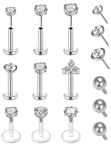 Longita 16g Acryl Chirurgenstahl Lippenpiercing Stud 6mm Gewindeloses Einschieben Silber Labret Piercing Tragus Helix Piercing Bioflex Lippen Retainer Conch Piercing Ohrstecker