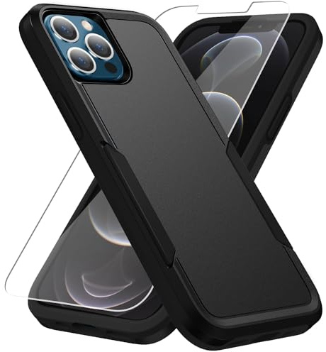 Warsia for iPhone 12 Case with HD Screen Protector [Military Grade Drop Tested] Heavy-Duty Tough Rugged Shockproof Protective Case for iPhone 12 Pro, Black
