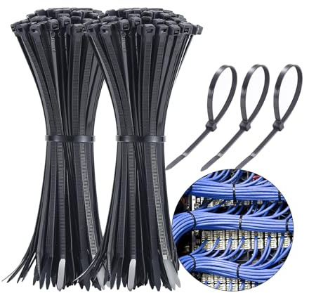 Attache cable Noir Paquet de 200 Nylon Attache Câble 250mm x 4.8mm,Résistant aux UV Résistant à la Chaleur Attaches de câble Applicable à Intérieur,Extérieur,Regroupement de Fils